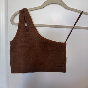 Out From Under Brown One-Shoulder Crop Top